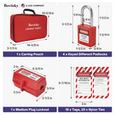Lockout Tagout Kit - Group Loto Hasps, 3 Keyed Different Safety Padlocks(2 Keys Per Lock),Lockout Tags, Nylon Ties with Red Pocket Bag,7162R