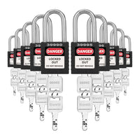 Lockout Tagout Locks Sets, 10 Black Lockout Tagout Safety Padlocks Keyed Different, 2 Keys Per Lock