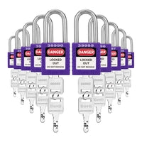 Lockout Tagout Locks Sets, 10 Purple Lockout Tagout Safety Padlocks Keyed Different, 2 Keys Per Lock