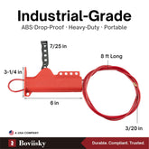 Lockout Tagout Cable Lock, 1 Pack Adjustable Cable Lock, Red Lockout tagout Cable with 3/16'' Diameter, 8' Length Lockout Cable, OSHA Compliant Cable Lock Loto