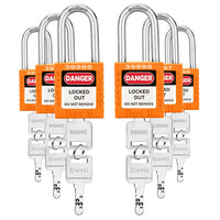 Safety Padlock Set, Lockout Tagout Locks, 6 Pcs Orange Keyed Different Locks, 2 Keys per Lock, for Lock Out Tag Out Stations and Devices