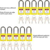 Lockout Tagout Locks with Brass Core, Keyed Different, 10 Red Safety Padlocks Keyed Different,2 Keys Per Lock,OSHA Compliant Loto Locks for Electrical Lock Out Tag Out Kits