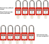 Lockout Tagout Locks with Brass Core, Keyed Different, 10 Red Loto Locks, OSHA Compliant Safety Padlocks for Electrical Lock Out Tag Out Kits,G01